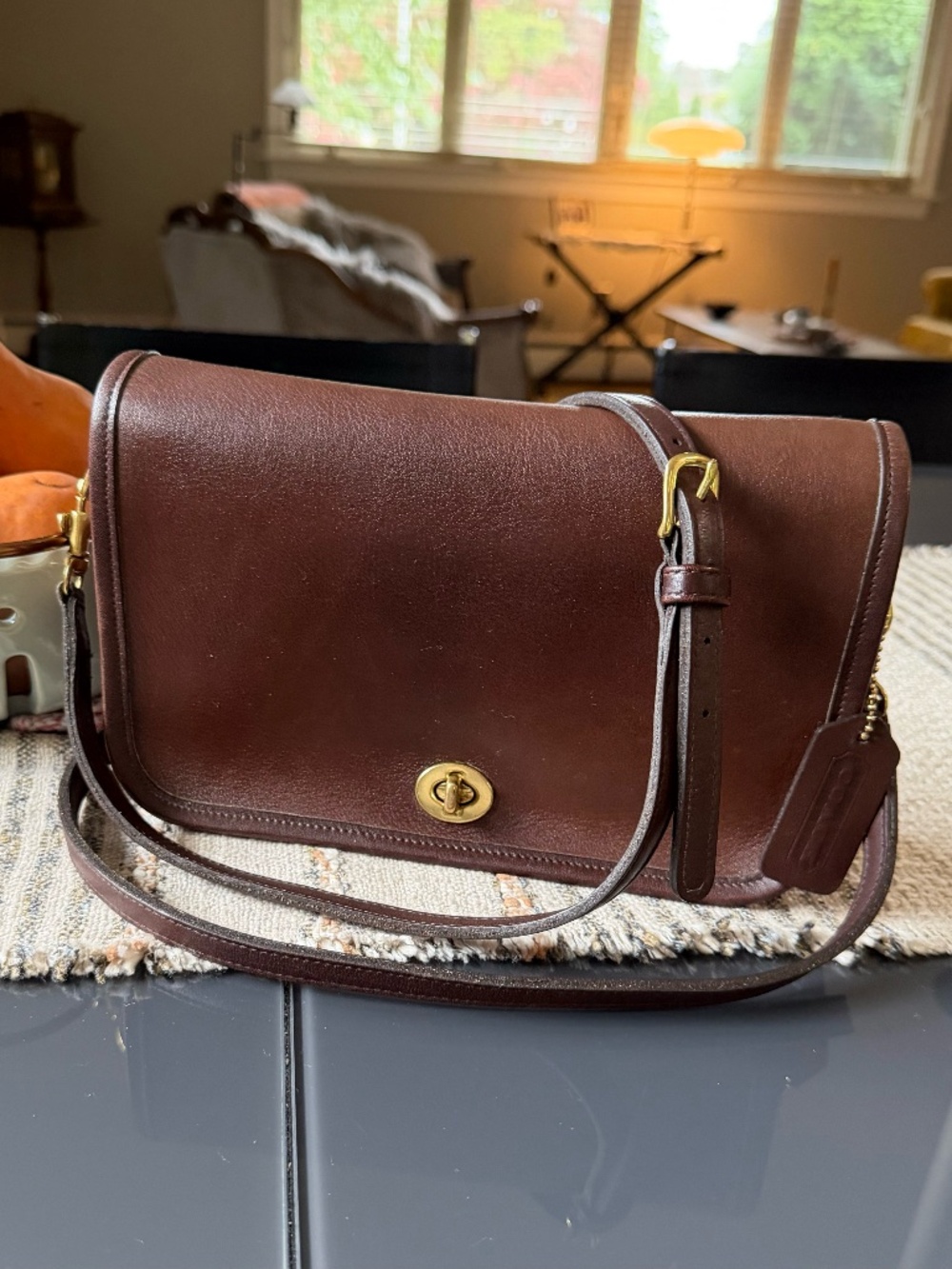 Vintage Coach Leather Crossbody Pocket Purse (9755) - Brown